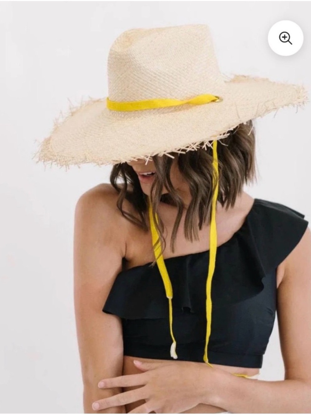 Natural Straw Wide-Brim Hat with Yellow Ribbon Tie